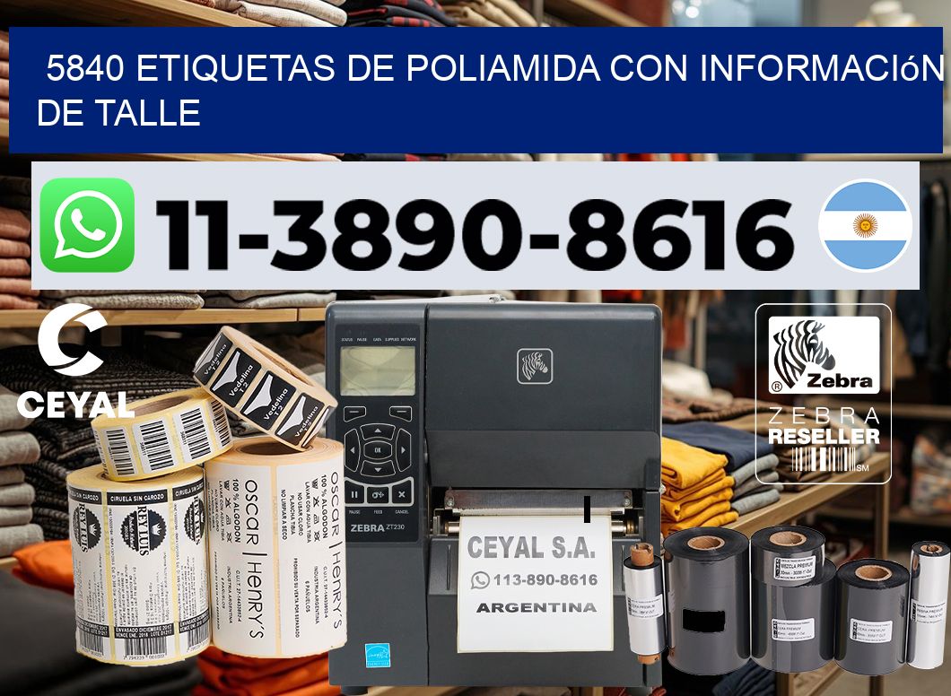 5840 Etiquetas de poliamida con información de talle