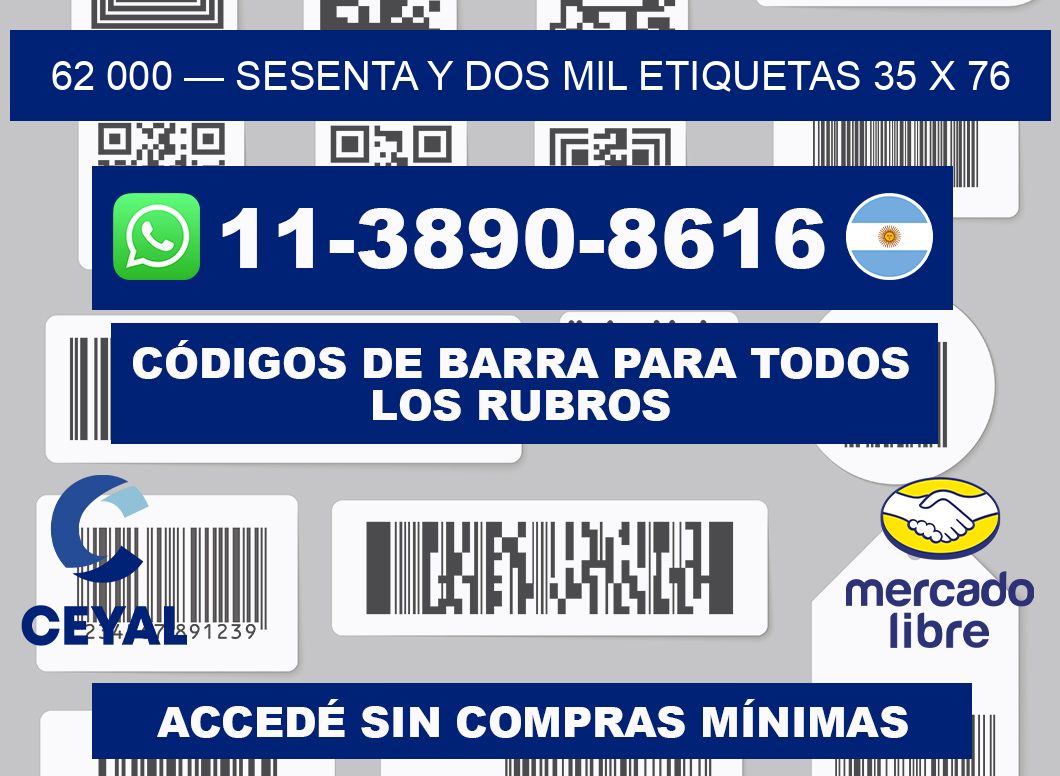 62 000 — sesenta y dos mil etiquetas 35 x 76
