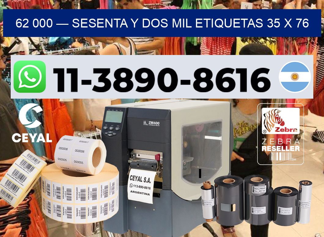 62 000 — sesenta y dos mil etiquetas 35 x 76