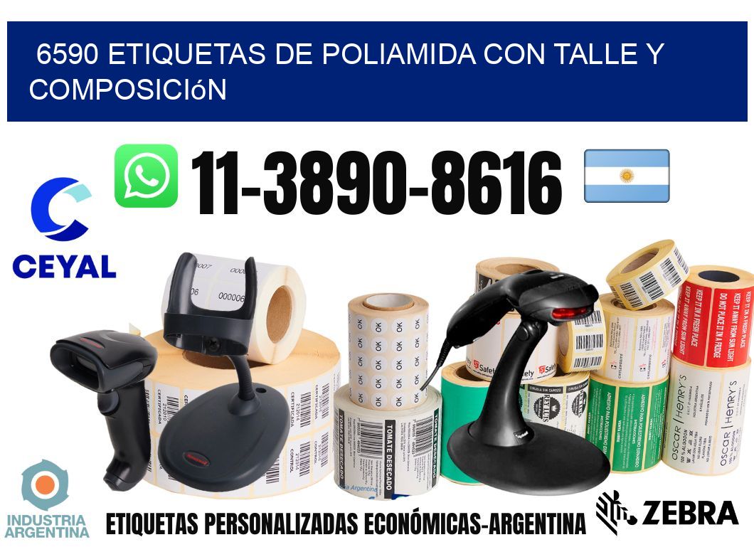 6590 Etiquetas de poliamida con talle y composición