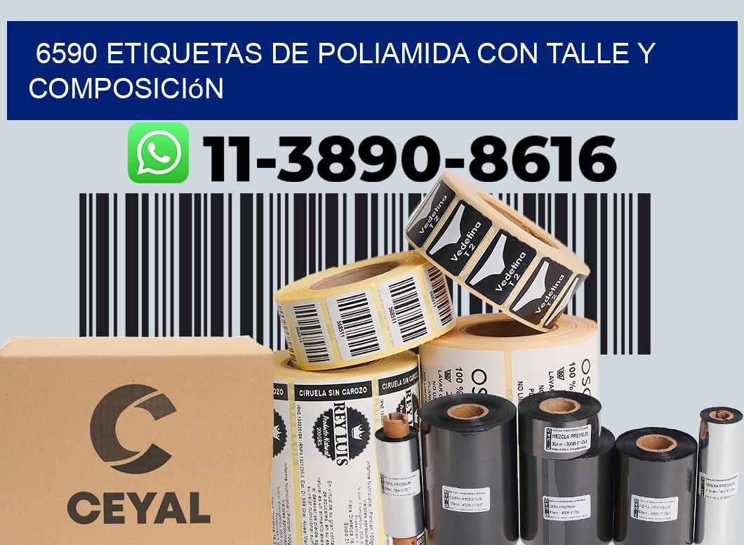 6590 Etiquetas de poliamida con talle y composición