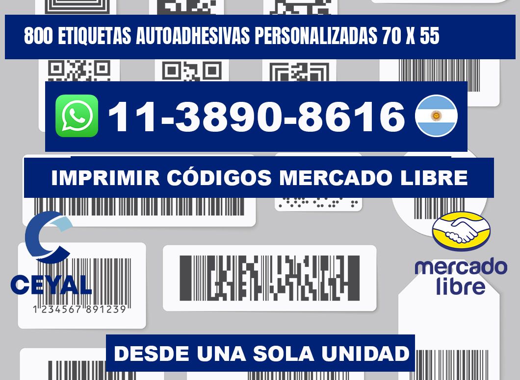 800 Etiquetas autoadhesivas personalizadas 70 x 55