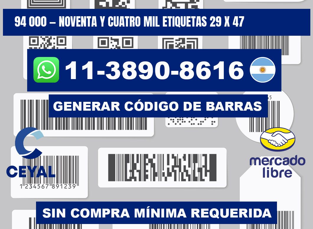 94 000 — noventa y cuatro mil etiquetas 29 x 47