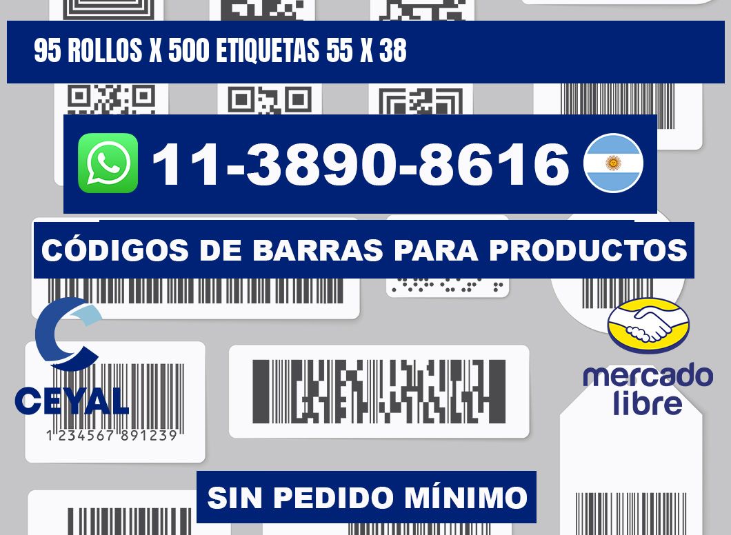 95 rollos x 500 etiquetas 55 x 38