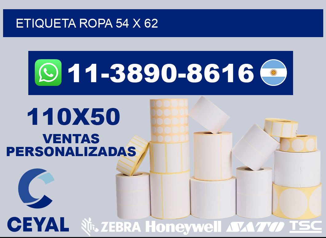 etiqueta ropa 54 x 62