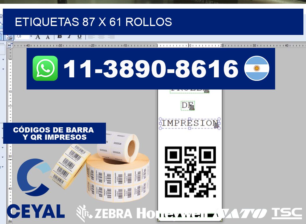 etiquetas 87 x 61 rollos