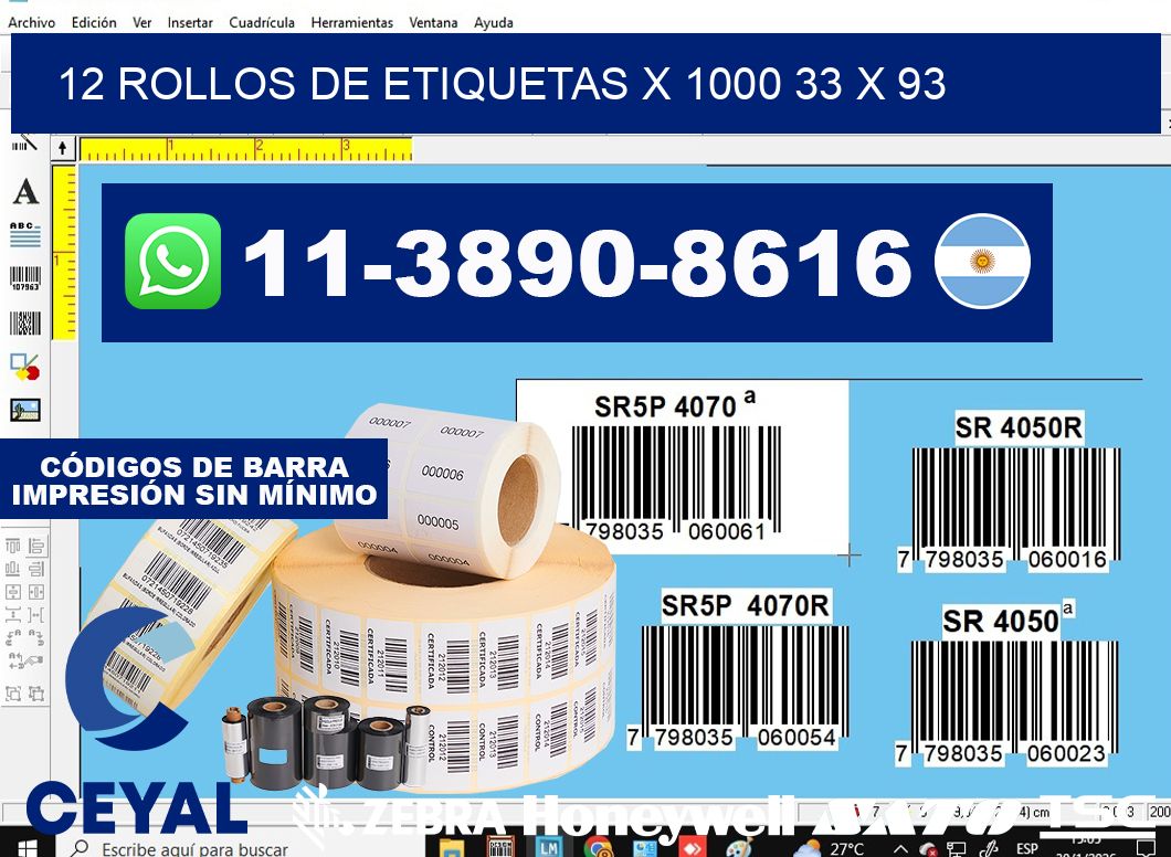 12 rollos de etiquetas x 1000 33 x 93