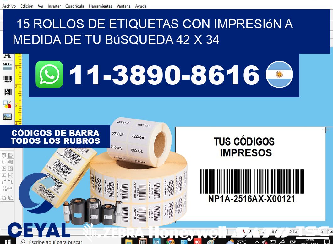 15 rollos de etiquetas con impresión a medida de tu búsqueda 42 x 34