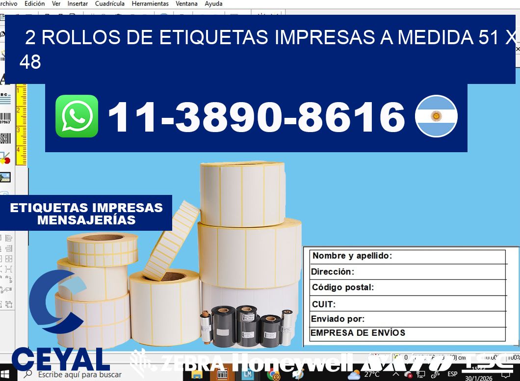2 rollos de etiquetas impresas a medida 51 x 48