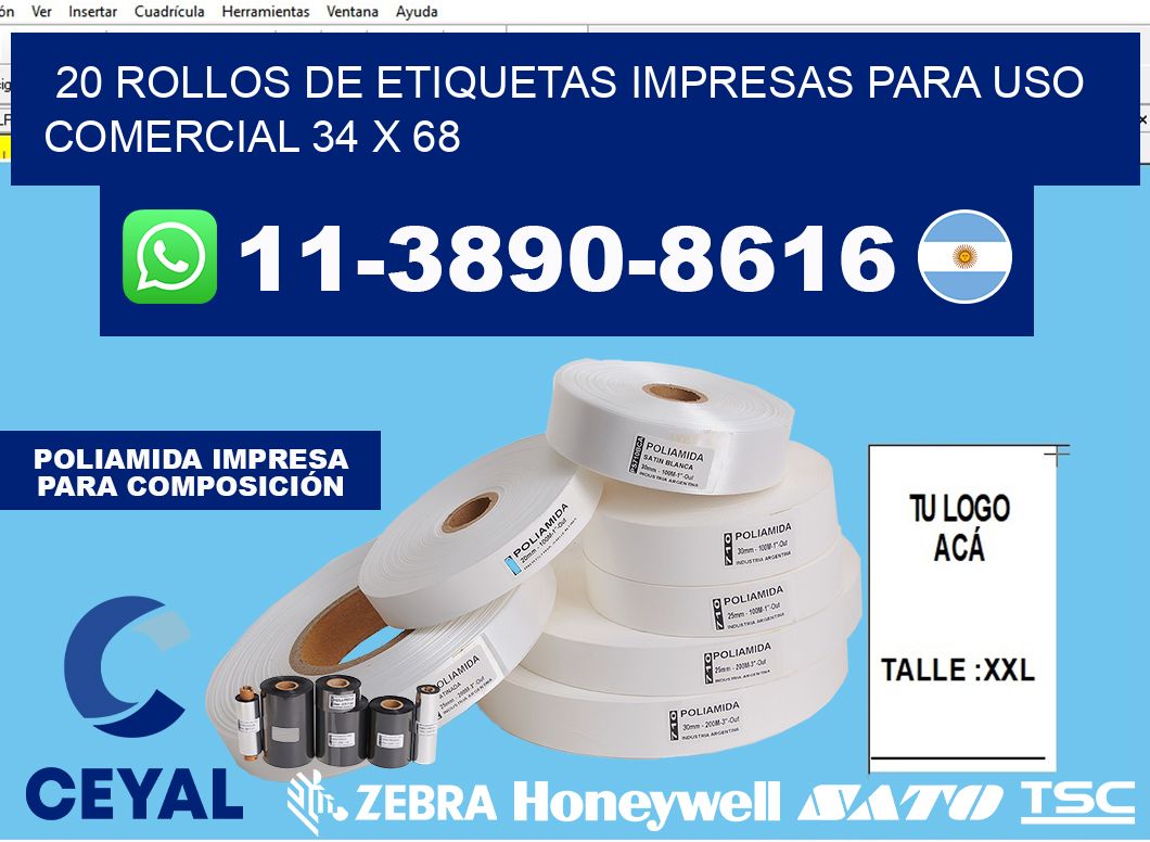 20 rollos de etiquetas impresas para uso comercial 34 x 68
