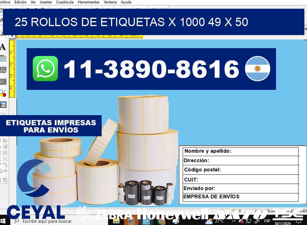 25 rollos de etiquetas x 1000 49 x 50