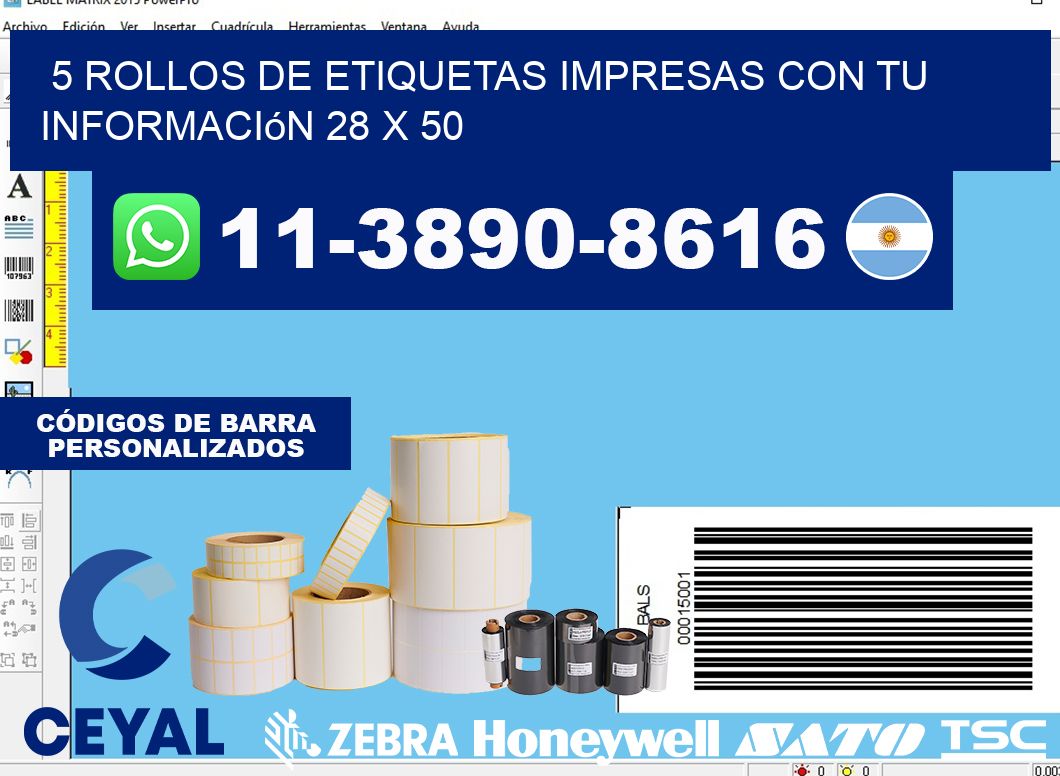 5 rollos de etiquetas impresas con tu información 28 x 50