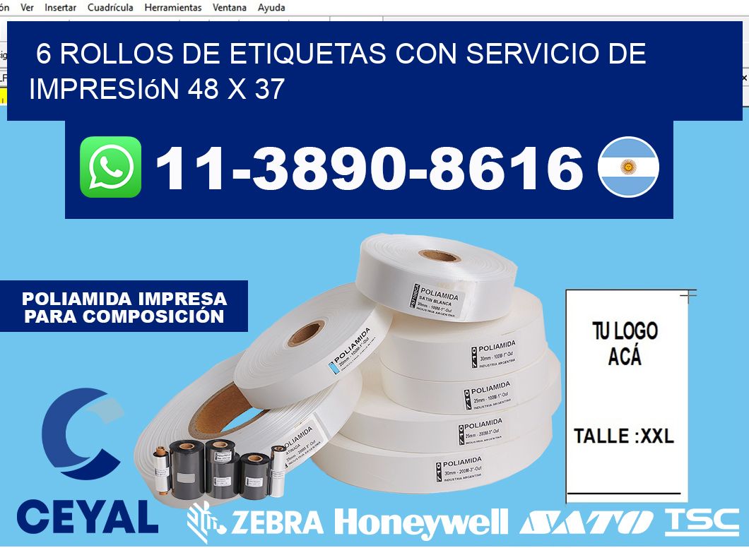 6 rollos de etiquetas con servicio de impresión 48 x 37