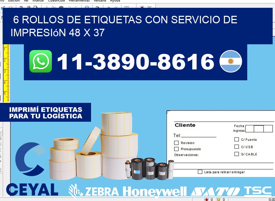 6 rollos de etiquetas con servicio de impresión 48 x 37