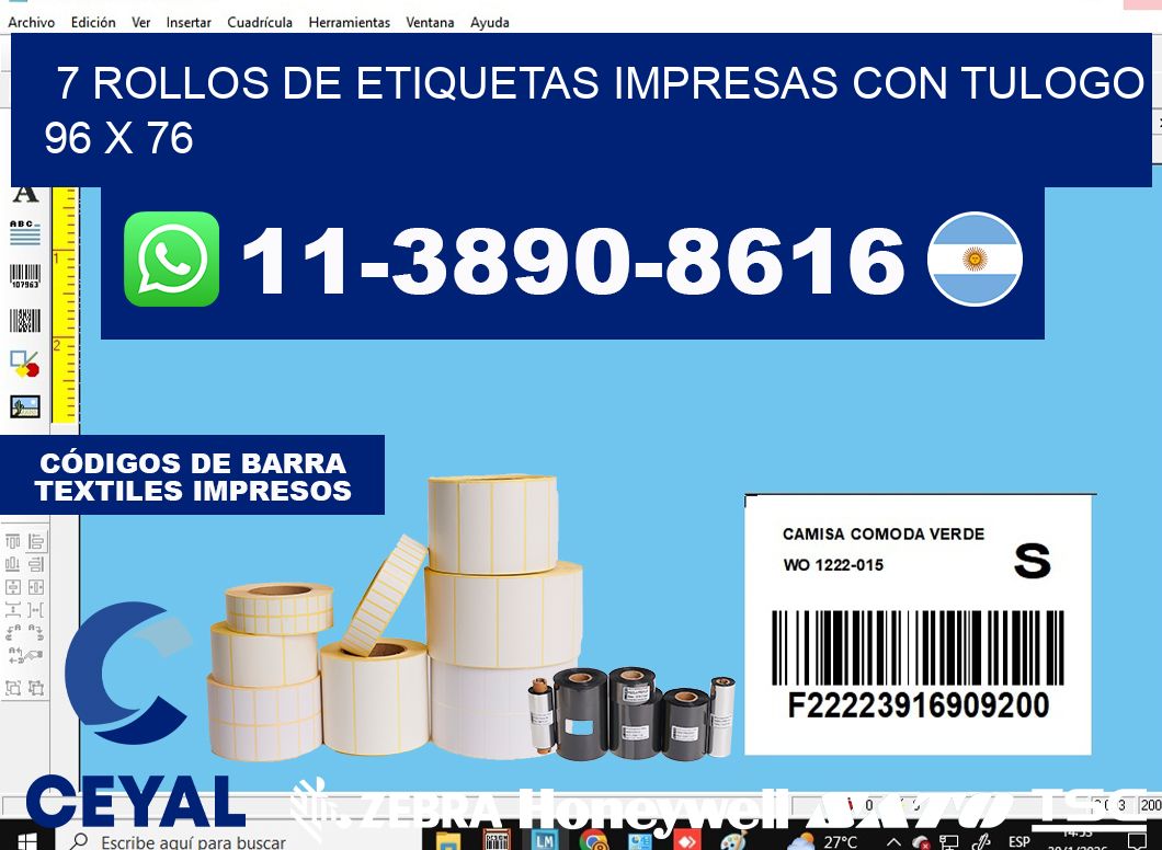 7 rollos de etiquetas impresas con tulogo 96 x 76