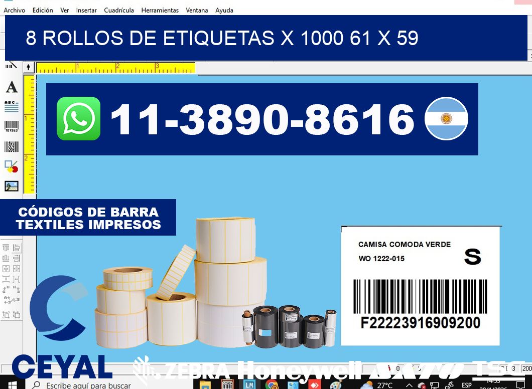 8 rollos de etiquetas x 1000 61 x 59