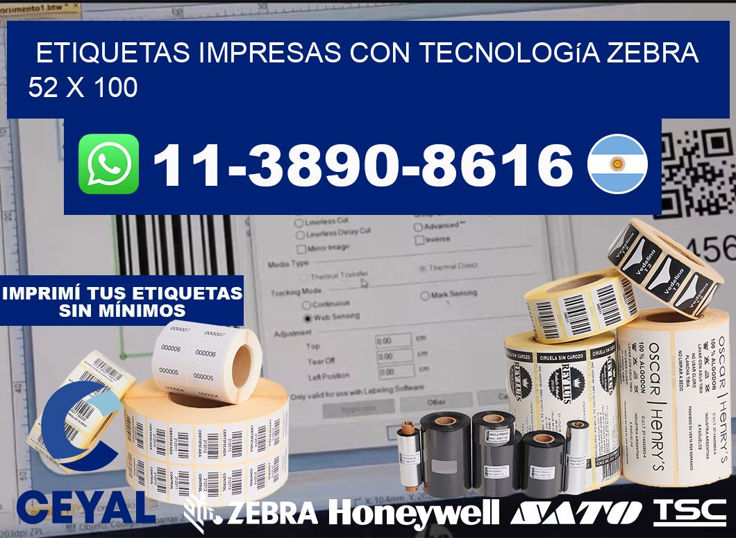 etiquetas impresas con tecnología Zebra 52 x 100