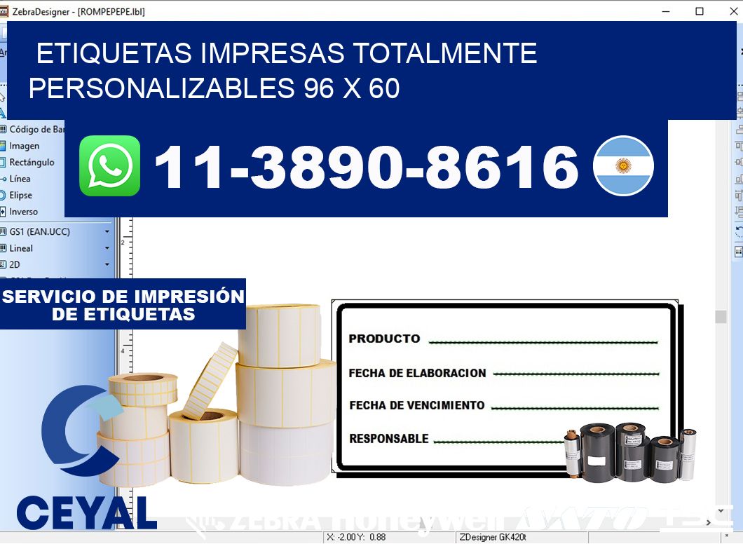 etiquetas impresas totalmente personalizables 96 x 60
