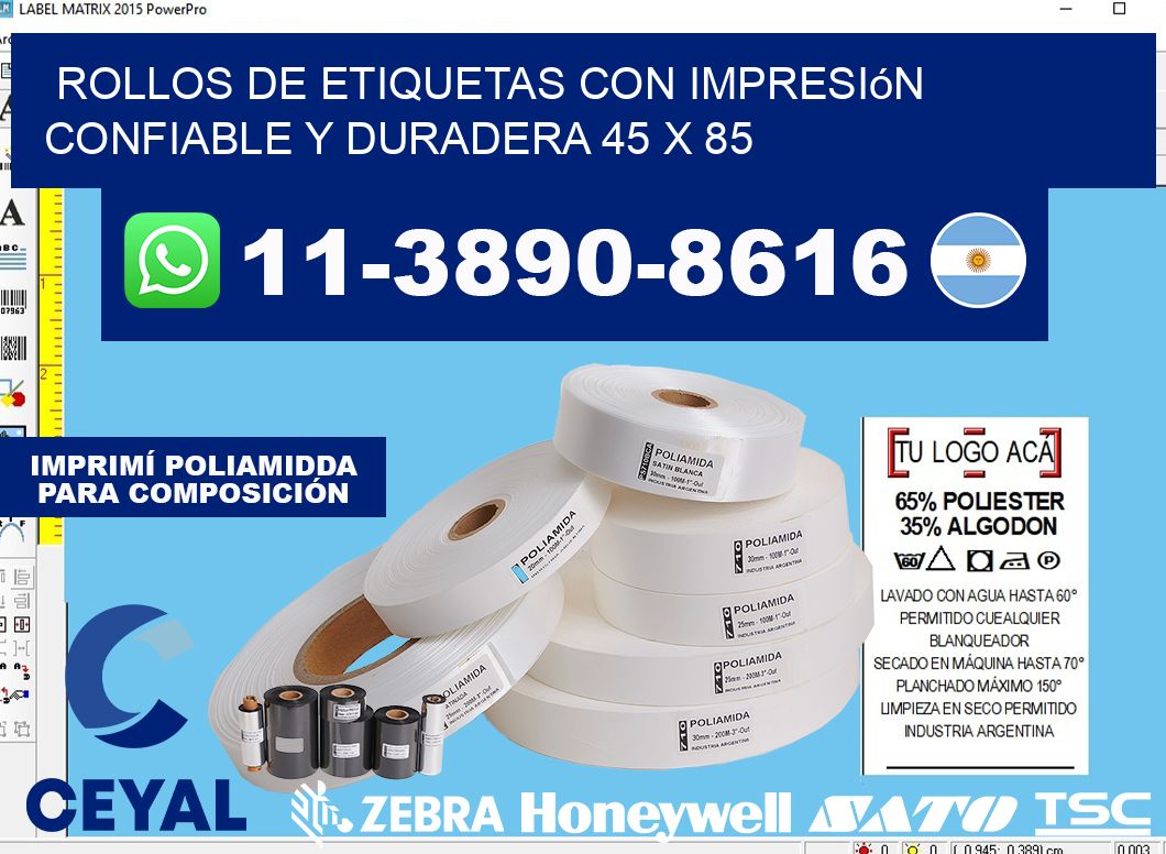 rollos de etiquetas con impresión confiable y duradera 45 x 85