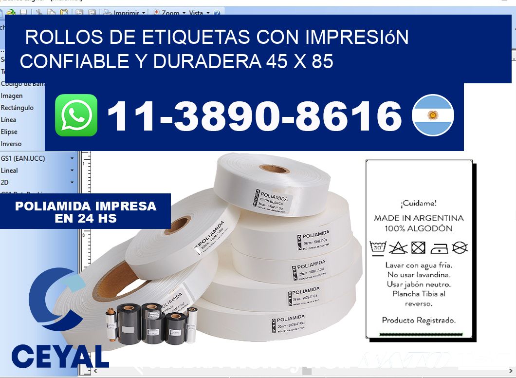 rollos de etiquetas con impresión confiable y duradera 45 x 85
