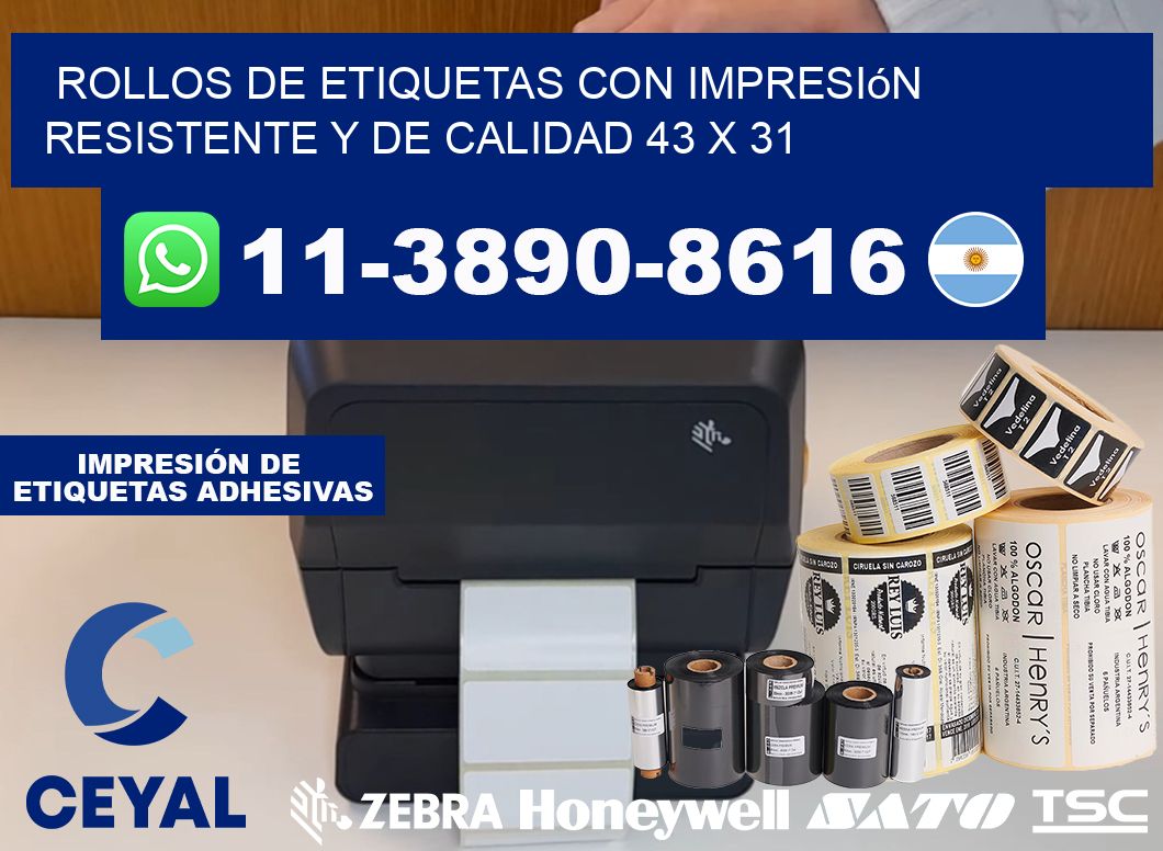 rollos de etiquetas con impresión resistente y de calidad 43 x 31