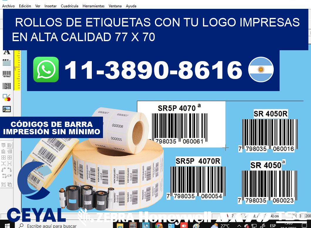 rollos de etiquetas con tu logo impresas en alta calidad 77 x 70