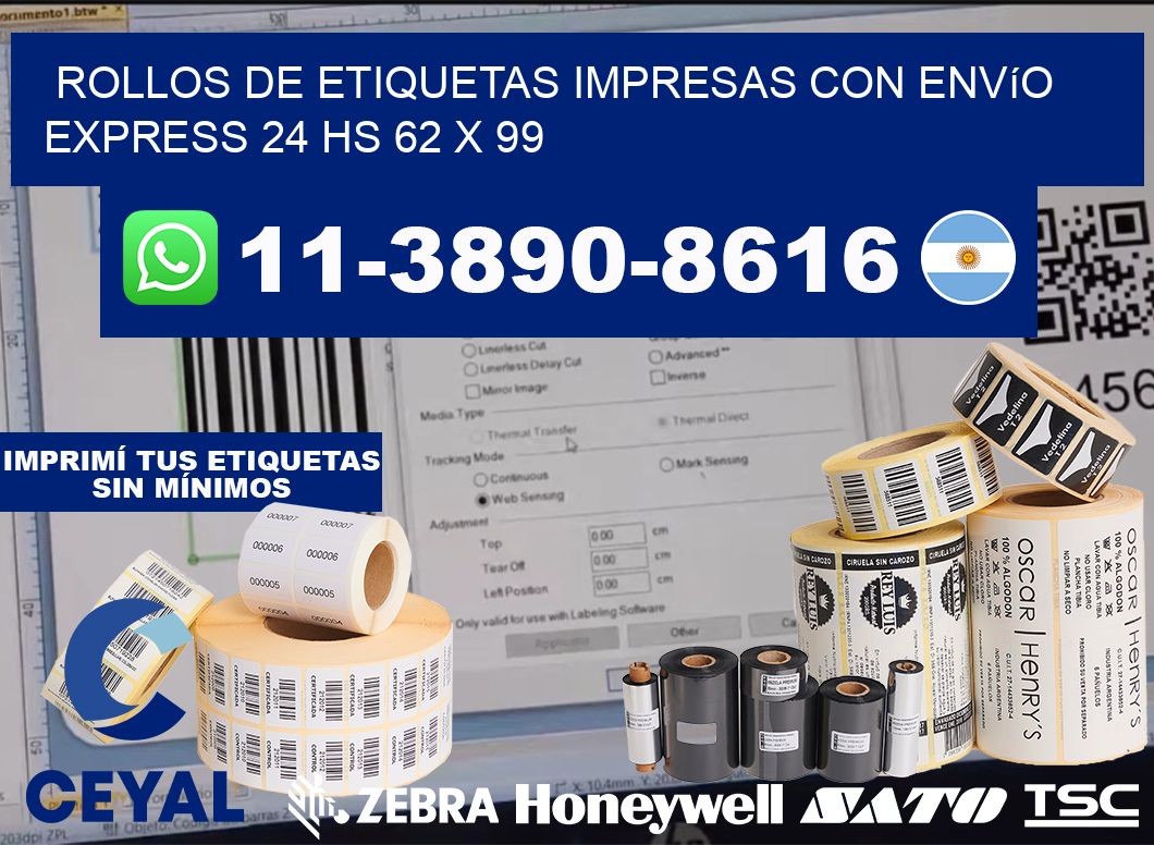 rollos de etiquetas impresas con envío express 24 hs 62 x 99