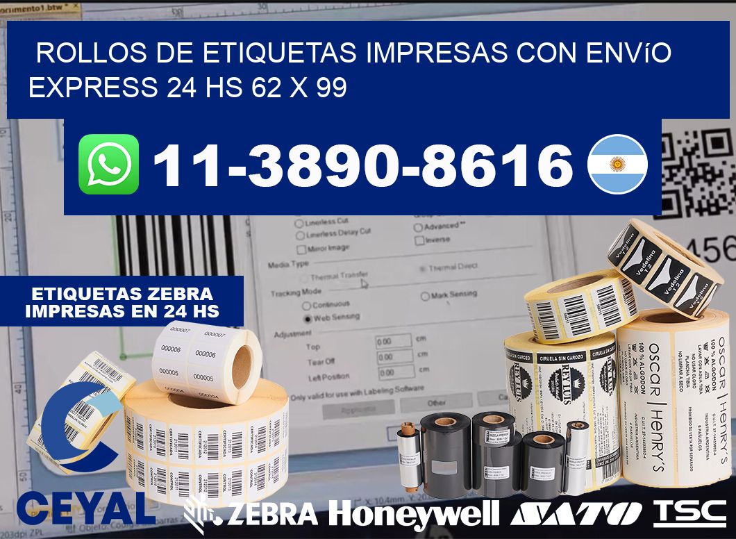 rollos de etiquetas impresas con envío express 24 hs 62 x 99