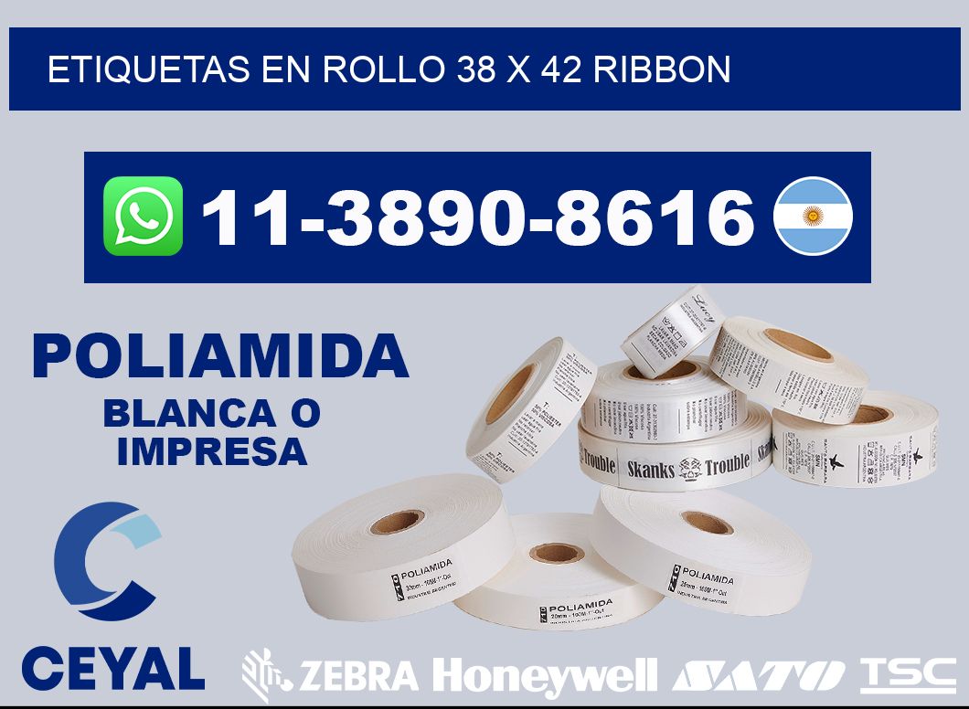 Etiquetas en rollo 38 x 42 ribbon