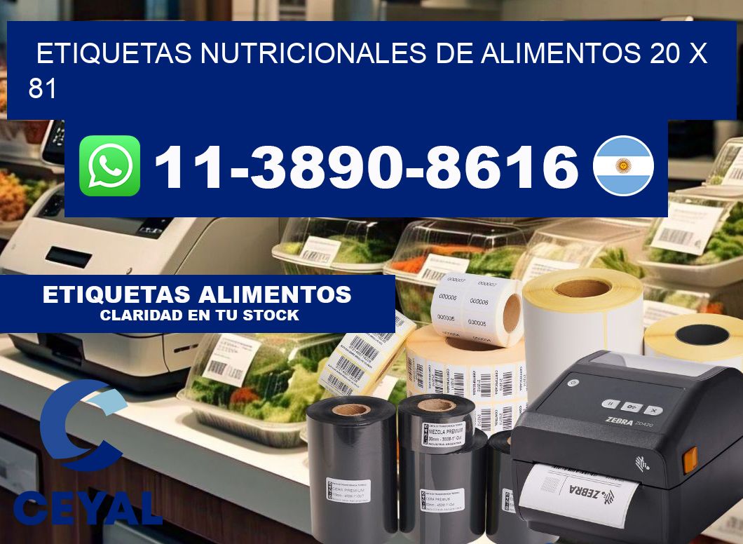 Etiquetas nutricionales de alimentos 20 x 81
