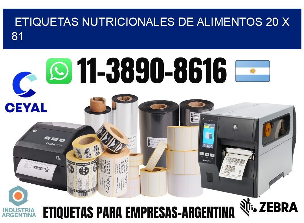 Etiquetas nutricionales de alimentos 20 x 81