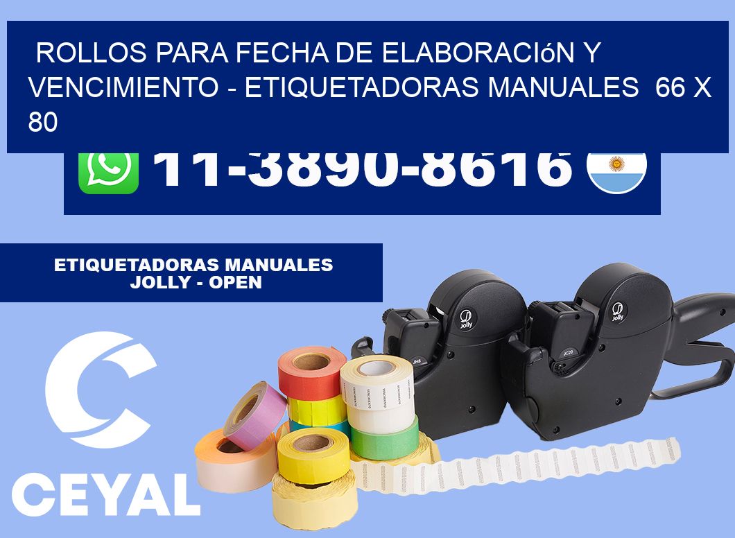 Rollos para fecha de elaboración y vencimiento - Etiquetadoras Manuales 66 x 80