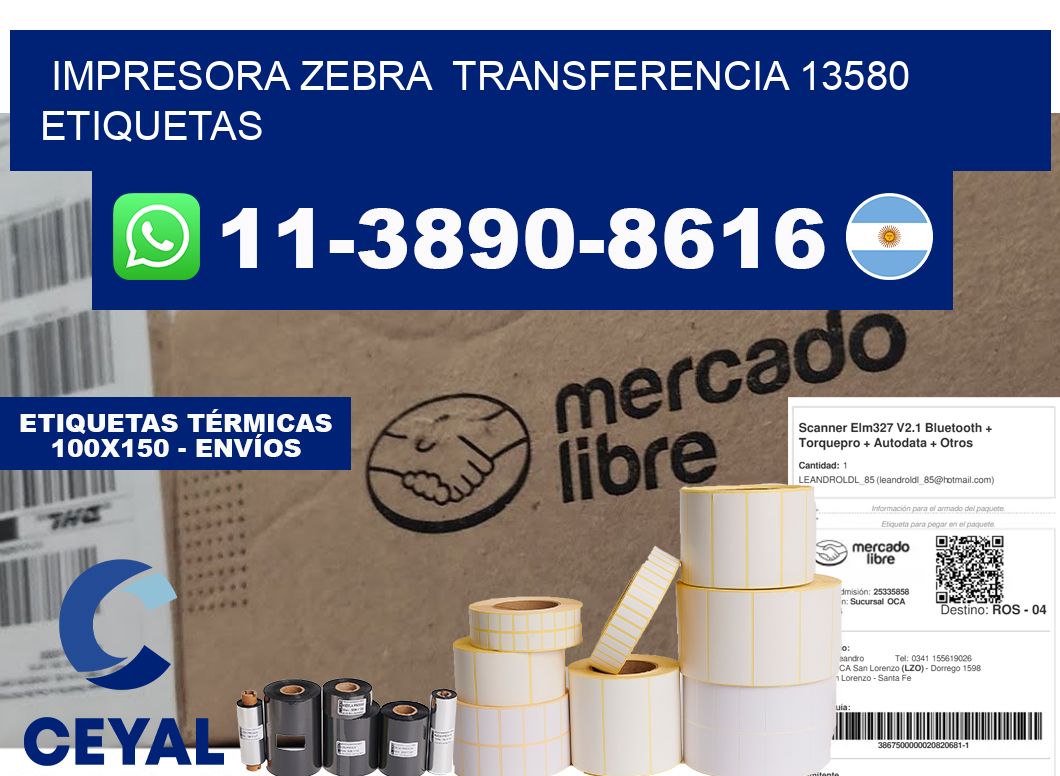 impresora zebra  transferencia 13580 etiquetas