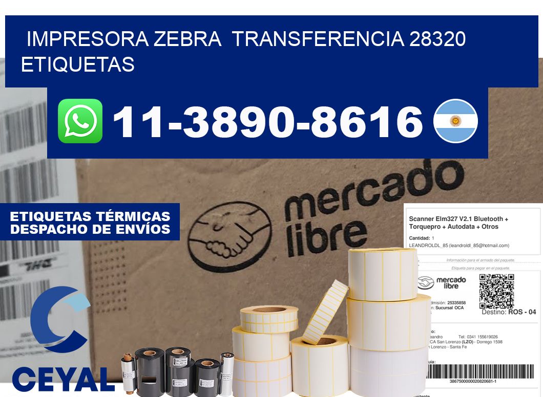 impresora zebra transferencia 28320 etiquetas