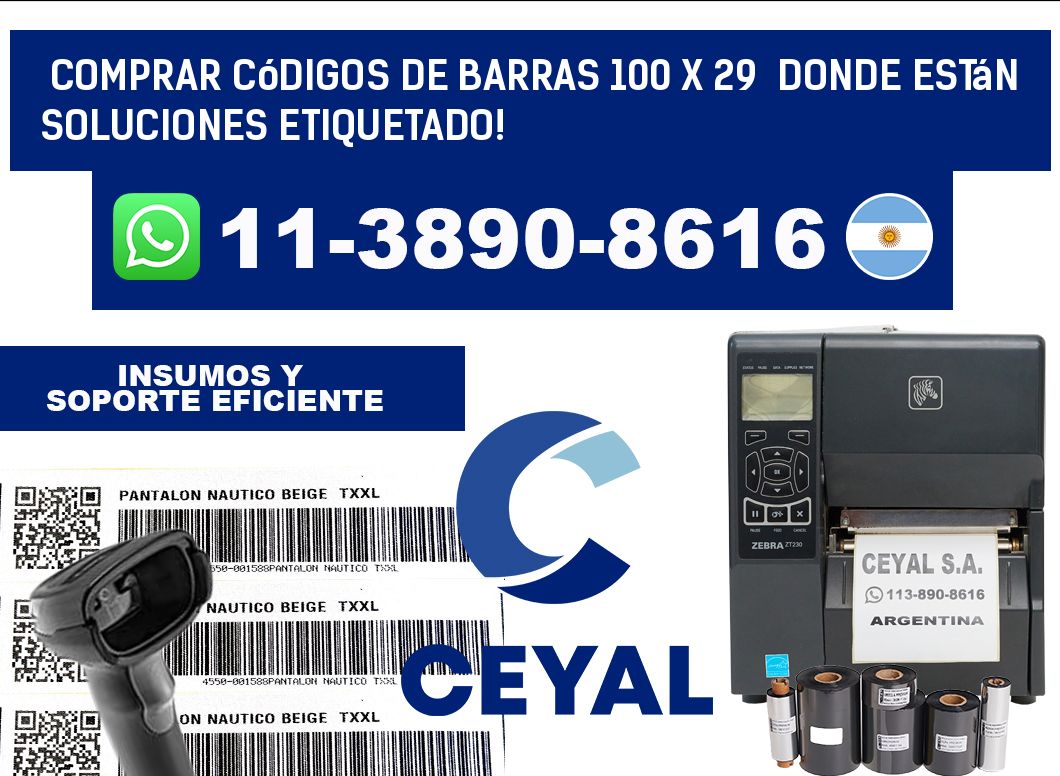 Comprar códigos de barras 100 x 29  donde están soluciones etiquetado!