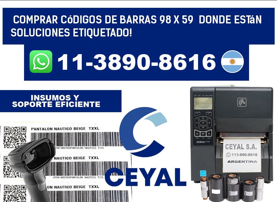 Comprar códigos de barras 98 x 59  donde están soluciones etiquetado!