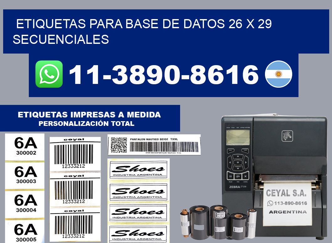 etiquetas para base de datos 26 x 29 secuenciales