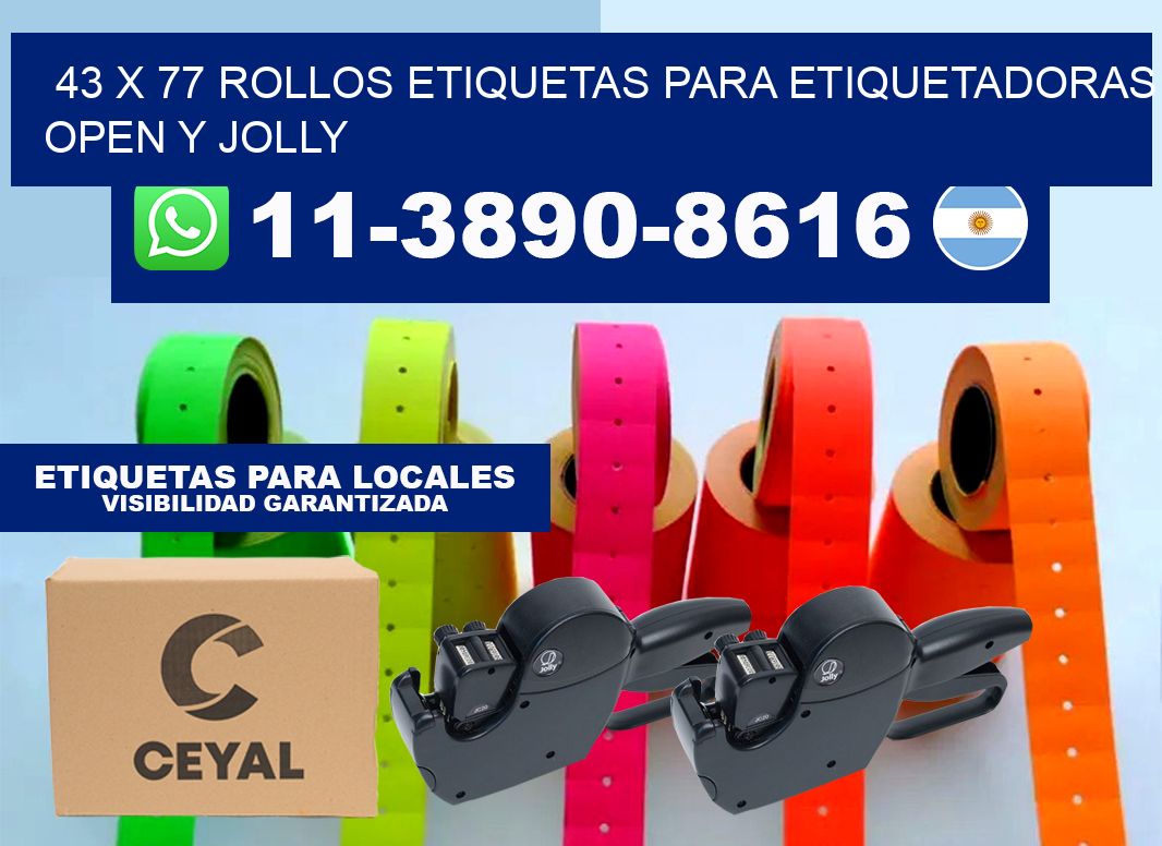 43 x 77 Rollos etiquetas para etiquetadoras open y jolly