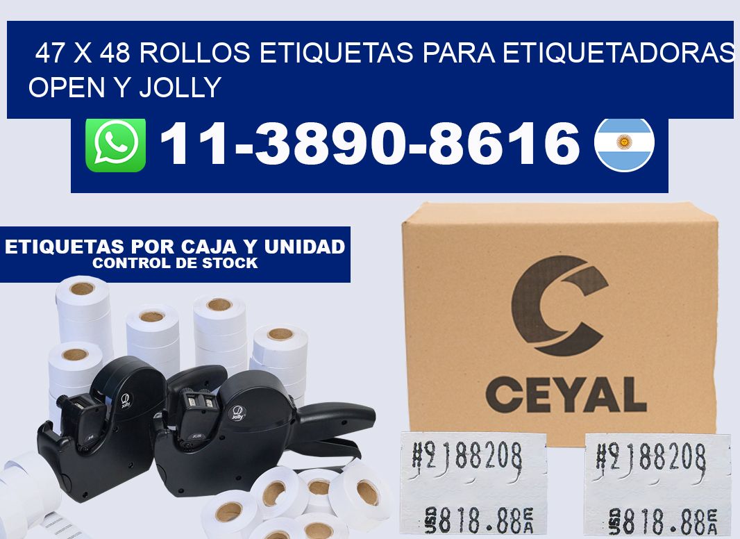 47 x 48 Rollos etiquetas para etiquetadoras open y jolly