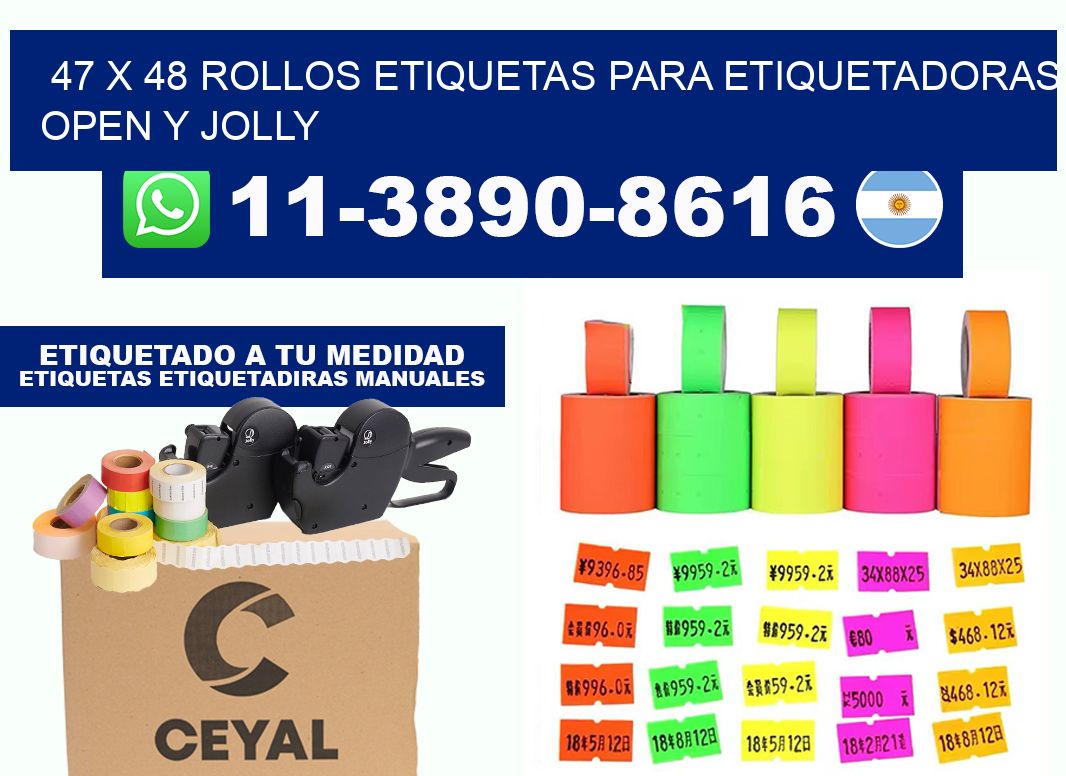 47 x 48 Rollos etiquetas para etiquetadoras open y jolly