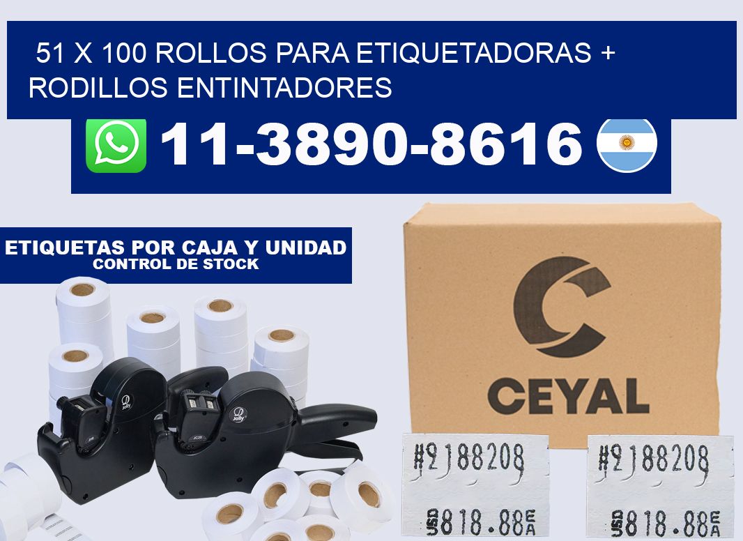 51 x 100 rollos para etiquetadoras + rodillos entintadores