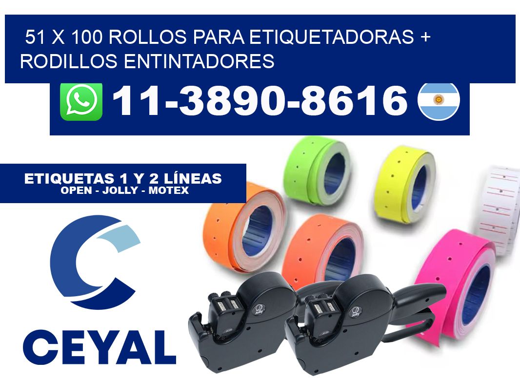 51 x 100 rollos para etiquetadoras + rodillos entintadores