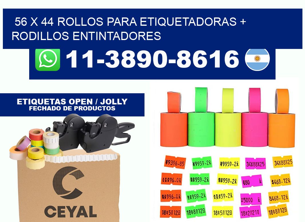 56 x 44 rollos para etiquetadoras + rodillos entintadores
