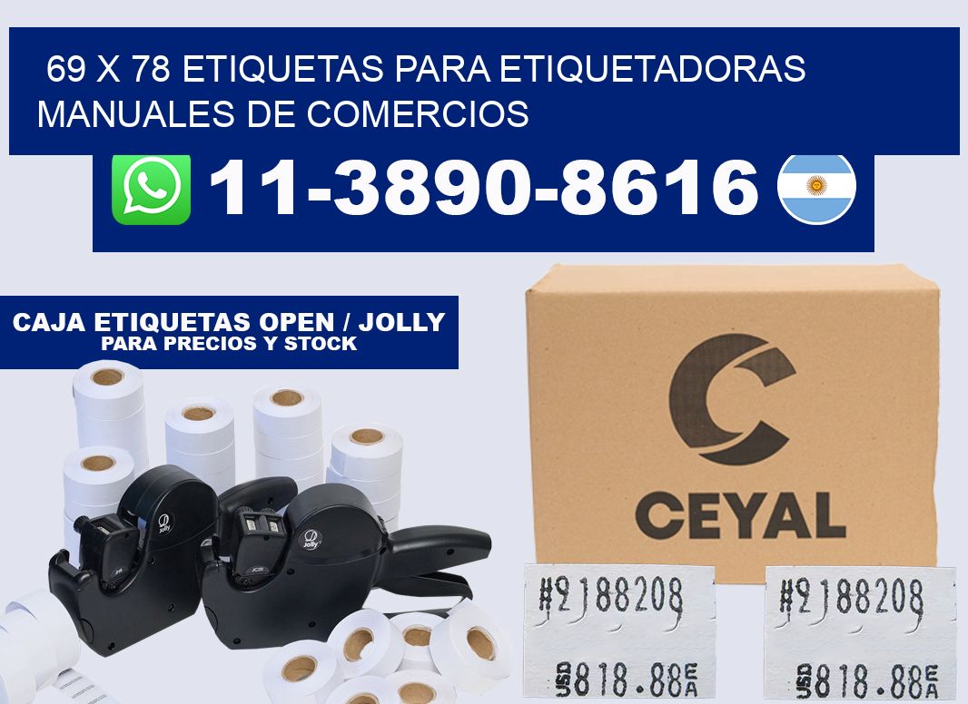 69 x 78 etiquetas para etiquetadoras manuales de comercios
