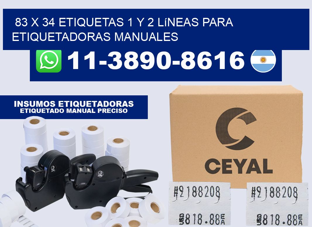 83 x 34 Etiquetas 1 y 2 líneas para etiquetadoras manuales