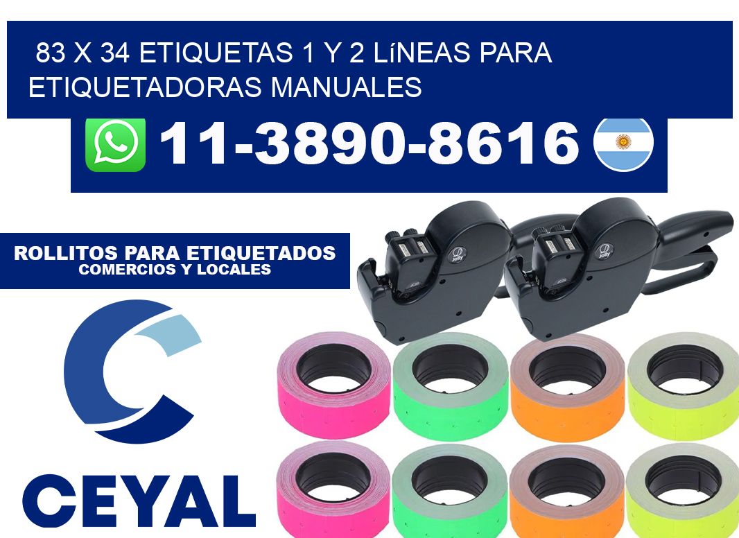 83 x 34 Etiquetas 1 y 2 líneas para etiquetadoras manuales