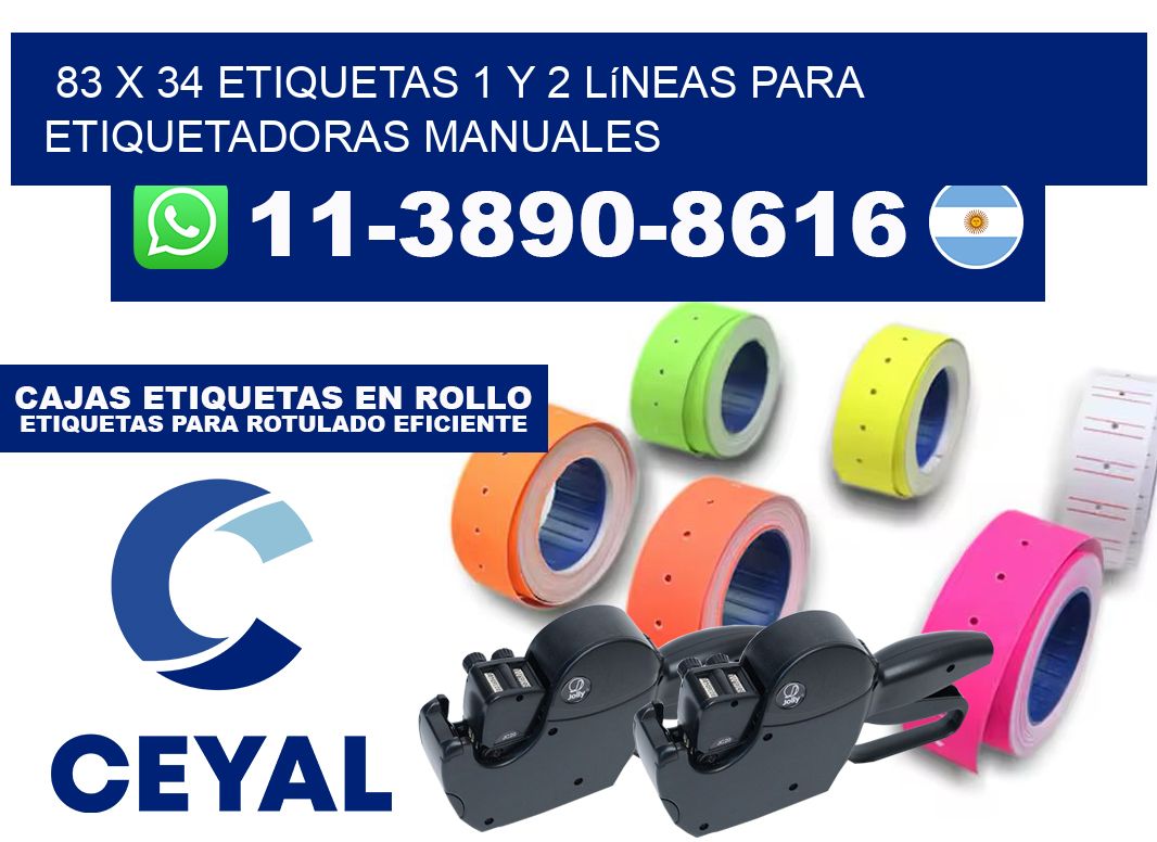 83 x 34 Etiquetas 1 y 2 líneas para etiquetadoras manuales