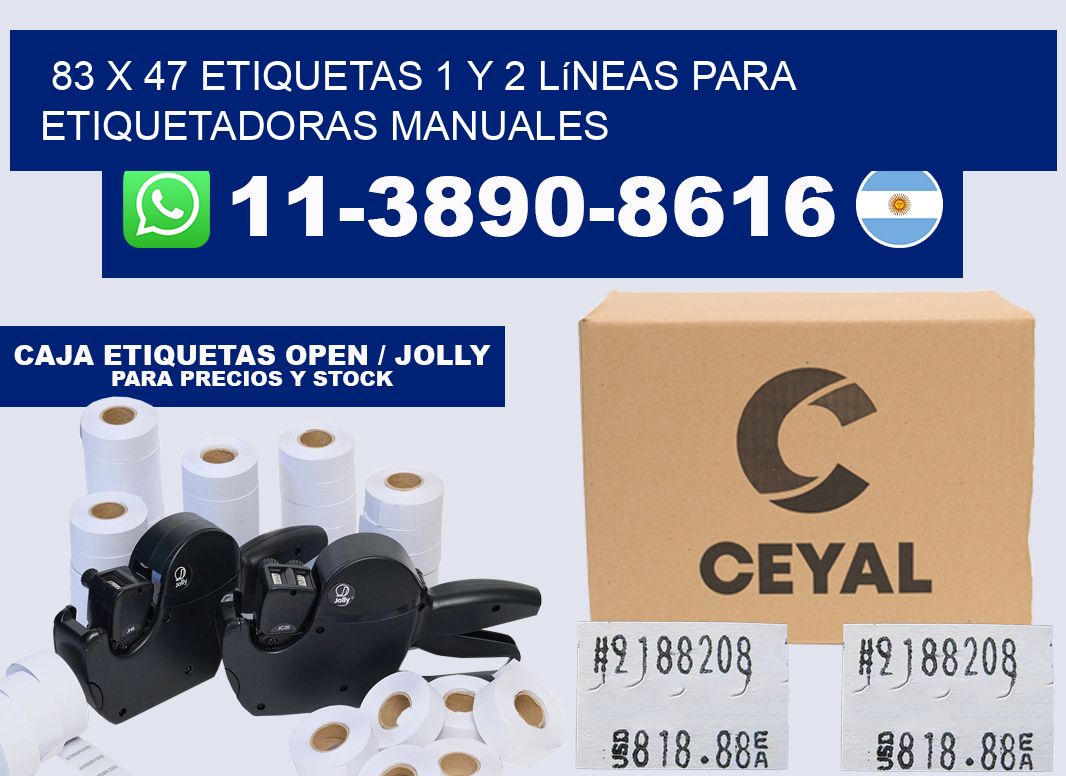 83 x 47 Etiquetas 1 y 2 líneas para etiquetadoras manuales