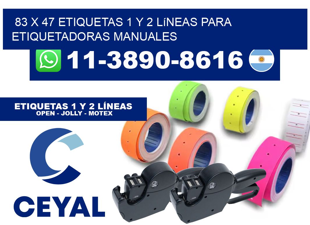 83 x 47 Etiquetas 1 y 2 líneas para etiquetadoras manuales