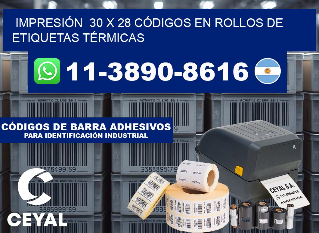 IMPRESIÓN  30 x 28 CÓDIGOS EN ROLLOS DE ETIQUETAS TÉRMICAS